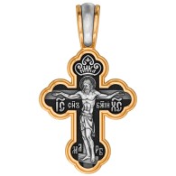 Распятие Христово. Святой Иоанн Кронштадтский. Православный крест из серебра 925 пробы с позолотой фото