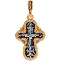 Распятие Христово. Святой Преподобный Александр Свирский. Православный крест  из серебра 925 пробы с позолотой фото