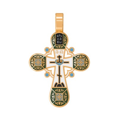 Православный крест с эмалью из серебра 925 пробы с позолотой фото