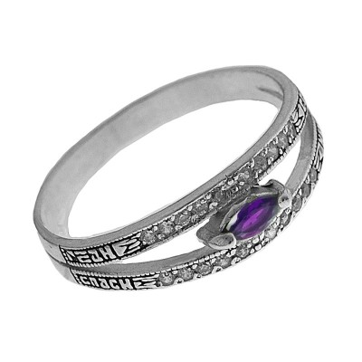 Православное кольцо с фианитами из серебра 925 пробы фото