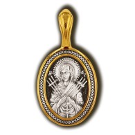 Икона Божией Матери Умягчение злых сердец (Семистрельная). Образок из серебра 925 пробы с позолотой фото