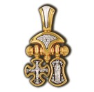 Распятие. Хризма. Православный крест. Валаамская икона Божией Матери. Ангел-Хранитель. Образок из серебра 925 пробы с позолотой