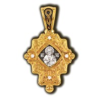 Господь Вседержитель. Табынская икона Божией Матери. Православный крест с фианитами из серебра 925 пробы с позолотой фото