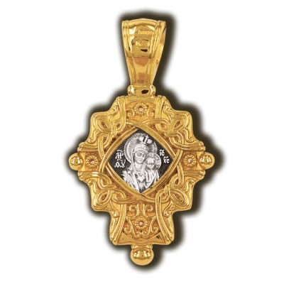 Господь Вседержитель. Табынская икона Божией Матери. Православный крест с фианитами из серебра 925 пробы с позолотой фото