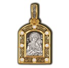 Тихвинская икона Божией Матери. Образок с фианитами из серебра 925 пробы с позолотой