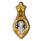 Блаженная Матрона Московская. Образок с фианитом из серебра 925 пробы с позолотой