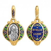 Казанская икона Божией Матери. Подвеска с эмалью из серебра 925 пробы с желтой позолотой фото