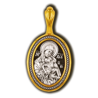 Икона Божией Матери Взыграние Младенца. Образок из серебра 925 пробы с позолотой фото