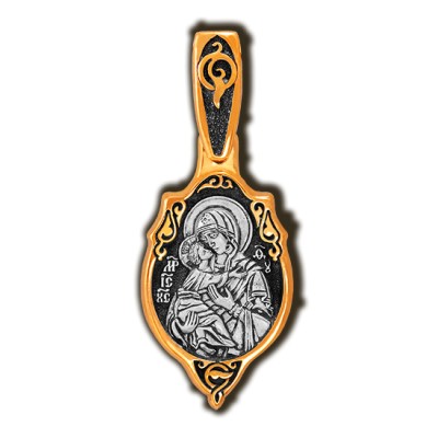 Владимирская икона Божией Матери. Образок из серебра 925 пробы с позолотой фото