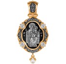 Икона Божией Матери Всецарица. Ангел-Хранитель. Образок с фианитами из серебра 925 пробы с позолотой