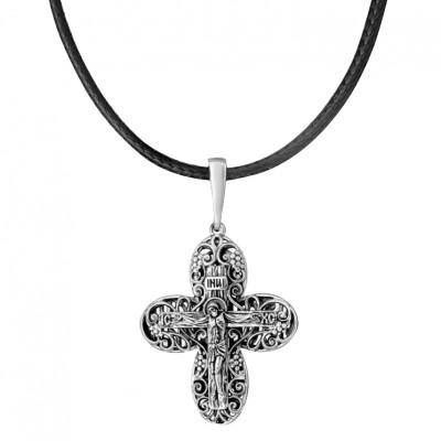 Православный крест в комплекте с безразмерным шнурком из серебра 925 пробы фото