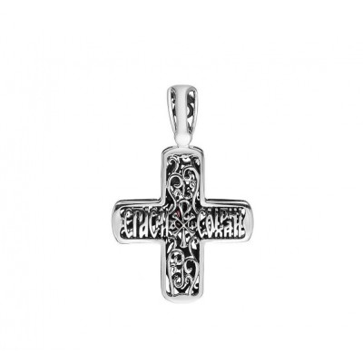 Крест "Виноградная лоза" на шнурке с фианитом из серебра 925 пробы фото