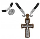 Деревянный крест с текстильным гайтаном из серебра 925 пробы