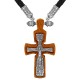 Крест деревянный на текстильном гайтане из серебра 925 пробы