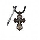 Крест деревянный на текстильном гайтане с замком карабин из серебра 925 пробы