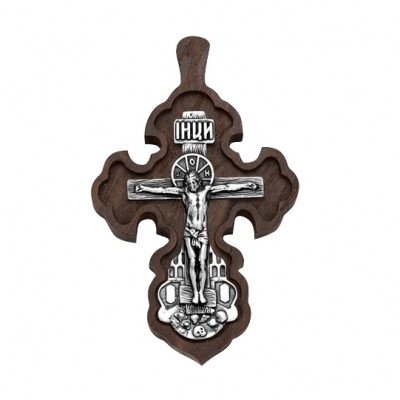 Крест деревянный ручной работы из серебра 925 пробы фото