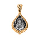 Тихвинская икона Божией Матери. Образок с фианитом из серебра 925 пробы с позолотой