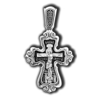 Валаамская икона Пресвятой Богородицы с предстоящими свв. Ксенией и Матроной. Крест из серебра 925 пробы с родированием фото