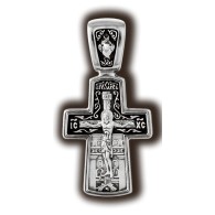 Распятие Христово. Святитель Николай. Православный крест из серебра 925 пробы с родированием фото