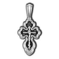 Распятие Христово. Шестикрылый серафим. Православный крест из серебра 925 пробы с родированием фото