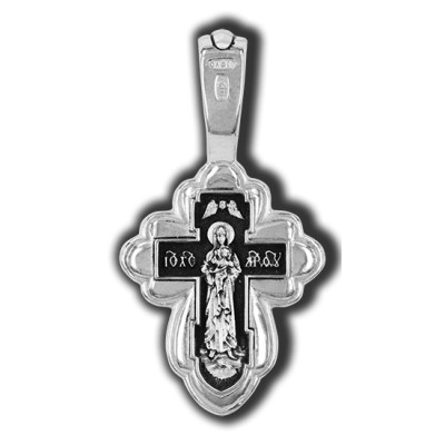 Распятие Христово. Валаамская икона Божией Матери.  Православный крест из серебра 925 пробы с родированием фото