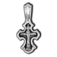 Распятие Христово. Покров Пресвятой Богородицы. Православный крест из серебра 925 пробы с родированием фото