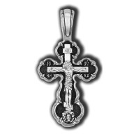 Распятие Христово. Покров Пресвятой Богородицы. Православный крест из серебра 925 пробы с родированием фото