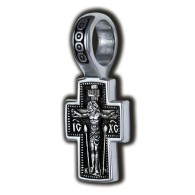 Распятие Христово. Казанская икона Божией матери. Православный крест из серебра 925 пробы с родированием фото
