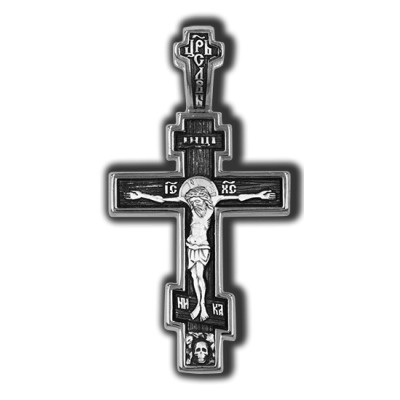 Распятие Христово. Молитва к Господу. Православный крест из серебра 925 пробы с родированием фото