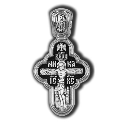Распятие Христово. Владимирская икона Божией Матери. Православный крест из серебра 925 пробы с родированием фото