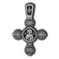 Господь Вседержитель. Икона Божией Матери Умиление Серафимо Дивеевское. Православный крест из серебра 925 пробы с родированием фото
