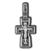Распятие Христово. Великомученик Георгий Победоносец. Православный крест из серебра 925 пробы с родированием фото