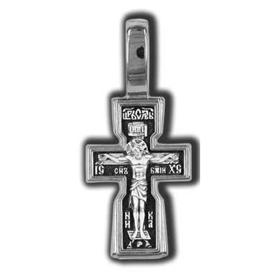 Распятие Христово. Великомученик Георгий Победоносец. Православный крест из серебра 925 пробы с родированием фото