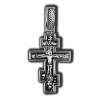 Распятие Христово. Молитва Да воскреснет Бог. Православный крест из серебра 925 пробы с родированием фото