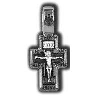 Распятие Христово. Преподобный Серафим Саровский. Православный крест из серебра 925 пробы с родированием фото