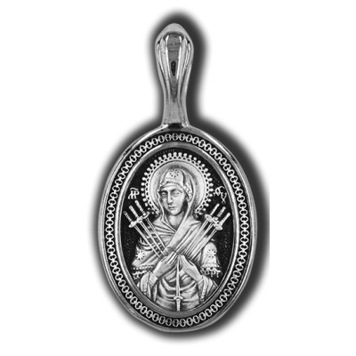 Икона Божией Матери Умягчение злых сердец (Семистрельная). Образок из серебра 925 пробы с родированием фото