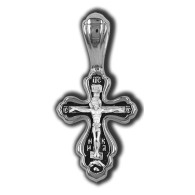 Распятие Христово. Валаамская икона Пресвятой Богородицы. Православный крест из серебра 925 пробы с родированием фото