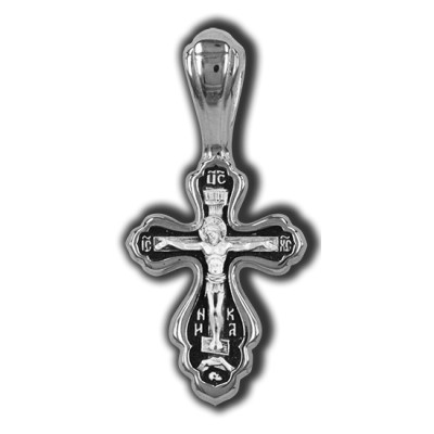Распятие Христово. Валаамская икона Пресвятой Богородицы. Православный крест из серебра 925 пробы с родированием фото