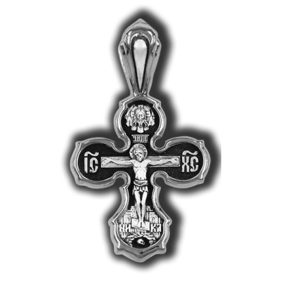 Распятие Христово. Спас Нерукотворный. Православный крест из серебра 925 пробы с родированием фото