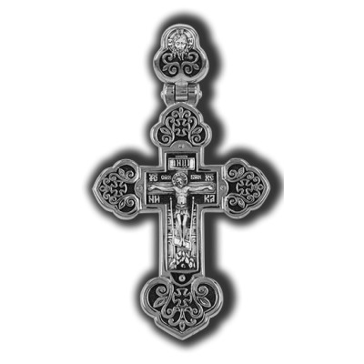 Распятие Христово. Ангел-Хранитель. Православный крест из серебра 925 пробы с родированием фото