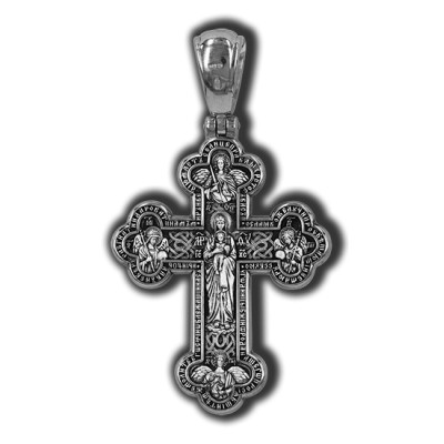 Господь Вседержитель. Валаамская икона Божией Матери. Архангелы. Крест из серебра 925 пробы с родированием фото