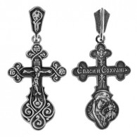 Крест "Казанская Божья Матерь" из серебра 925 пробы с чернением фото