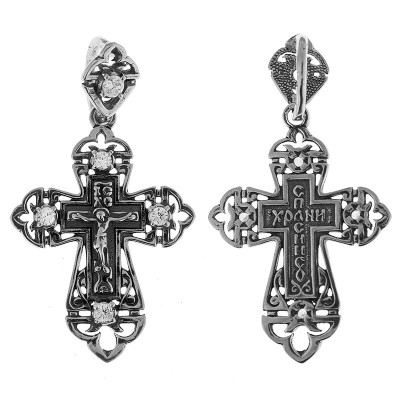 Крест с фианитами из серебра 925 пробы с чернением фото