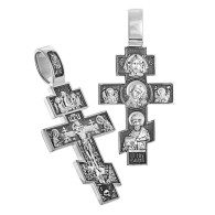 Мужской крест со св. Спиридоном и Казанской иконой из серебра 925 пробы с чернением фото
