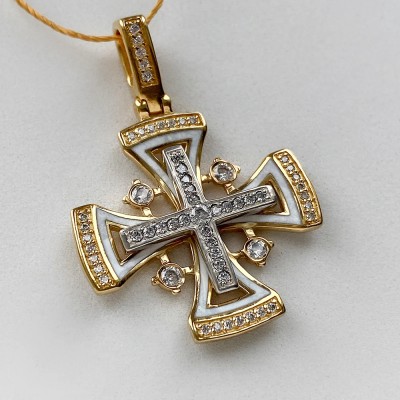 Нательный крест с камнями и эмалью "Мальтийский" из серебра 960 пробы с позолотой фото