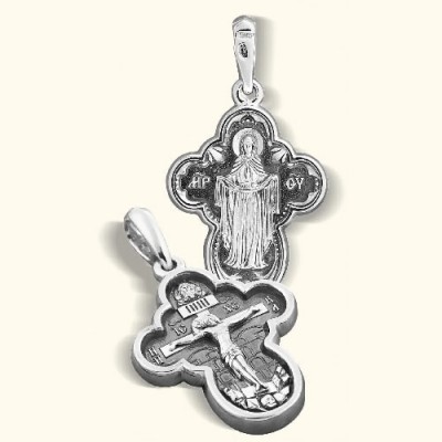 Крест нательный «Покров Божией Матери» из серебра 925 пробы с чернением фото