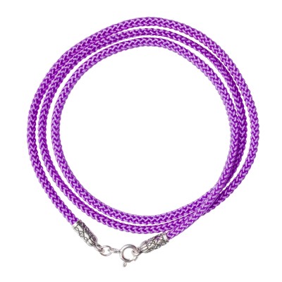 Шнурок на шею фиолетовый с наконечником из серебра 925 пробы фото