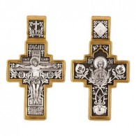 Господь Вседержитель. Икона Божией Матери Знамение. Православный крест из серебра 925 пробы с желтой позолотой фото