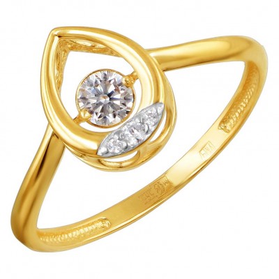 Кольцо с бриллиантами из желтого золота 585 пробы с родированием фото
