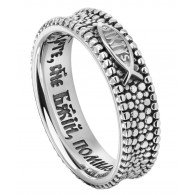 Православное охранное кольцо "IXTYS" с серебряной рыбкой, украшенной бриллиантом, из серебра 925 пробы фото